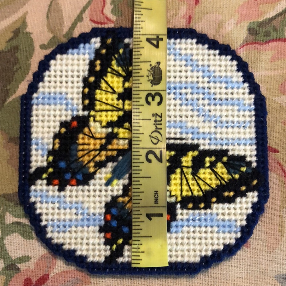 Vintage MONARCH BUTTERFLY Needlepoint in Clouds on Felt COASTER Set-of-6 4”x4” - Picture 8 of 16